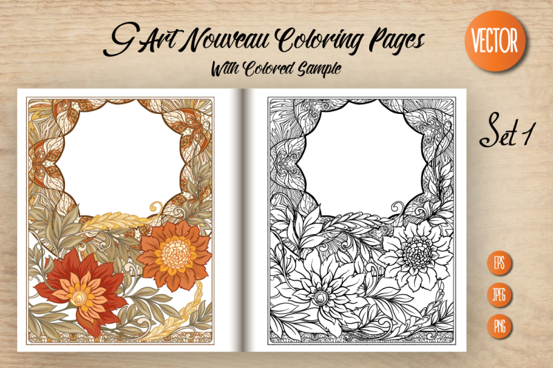 9 Art Nouveau Coloring Page By Elen Lane TheHungryJPEG