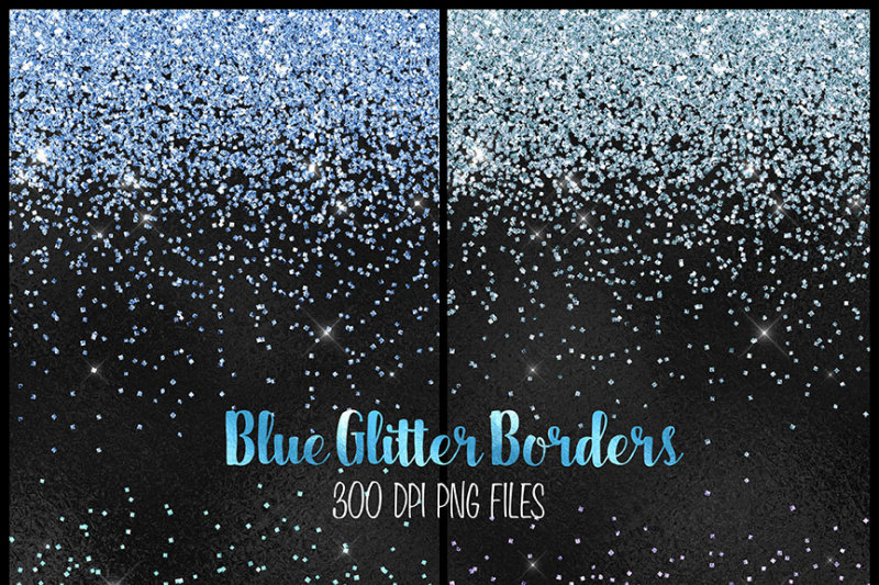 Blue Glitter Borders By Digital Curio TheHungryJPEG