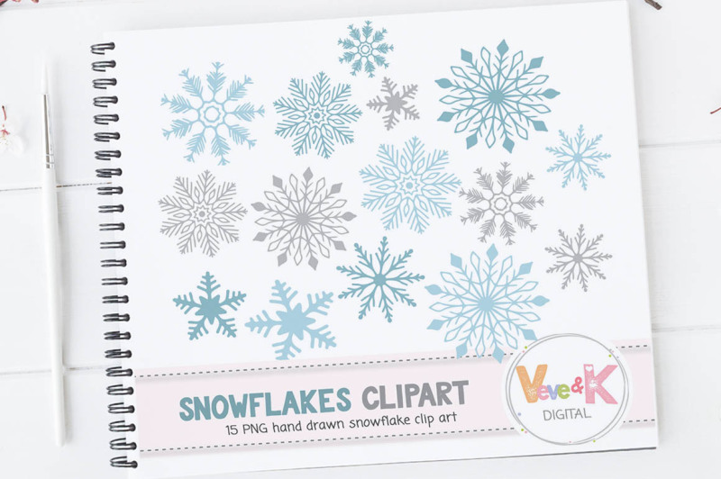 Snowflakes Clipart Set Hand Drawn Clipart By Veveandkdigital Thehungryjpeg