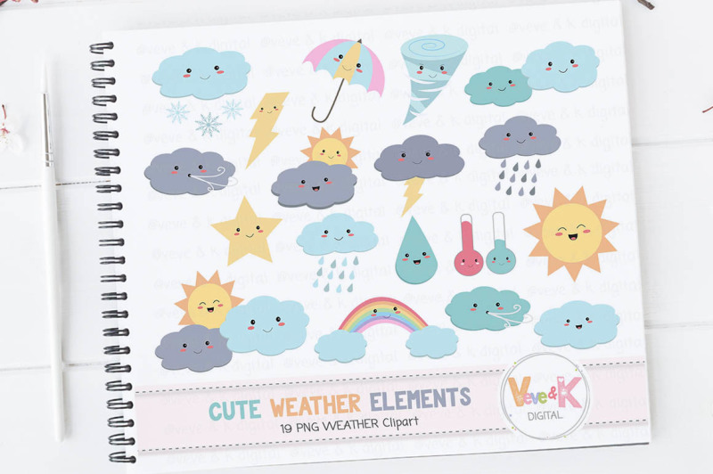 Weather Clipart Images Weather Kawaii Clipart Set By Veveandkdigital Thehungryjpeg