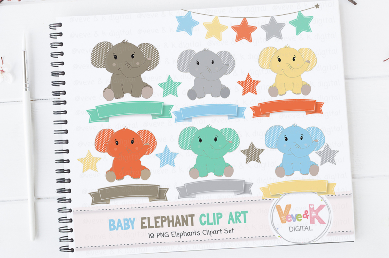 Cute Baby Elephants Clipart Set By Veveandkdigital Thehungryjpeg