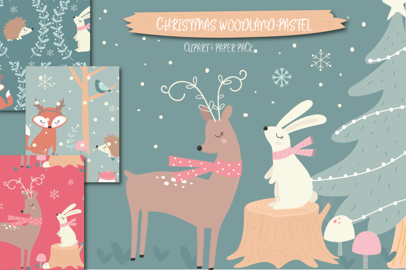 Christmas Woodland Pastel Set By Poppymoon Design Thehungryjpeg