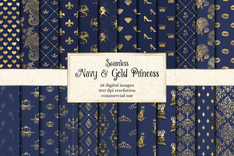 Navy And Gold Princess Digital Paper By Digital Curio Thehungryjpeg