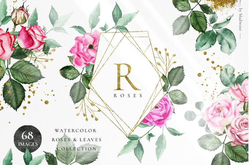 Rosette Watercolor Roses Leaf Set By Madiwaso Art Thehungryjpeg