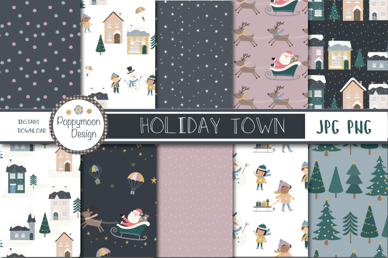 Holiday Town Paper By Poppymoon Design Thehungryjpeg