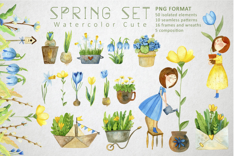 Watercolor Spring Set By By Anna Sokol TheHungryJPEG