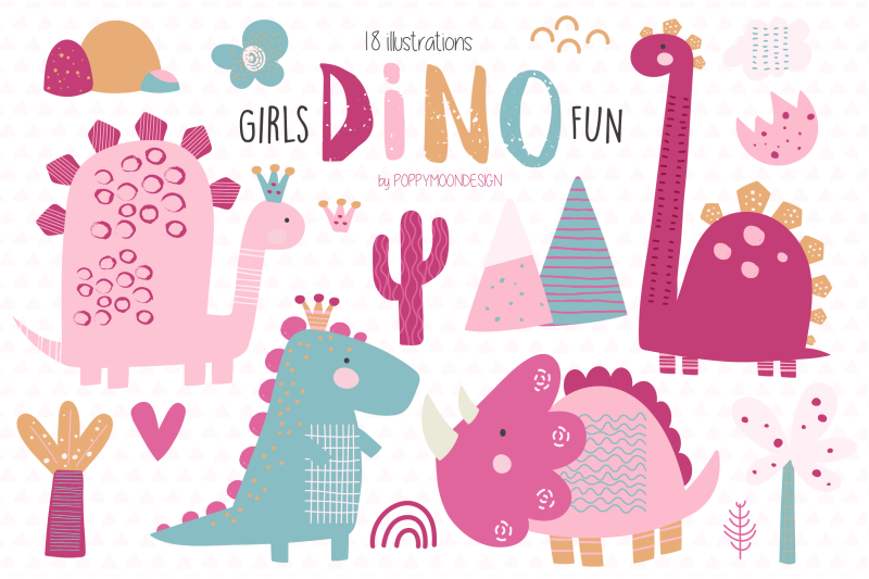 Girls Dino Fun Clipart By Poppymoon Design TheHungryJPEG