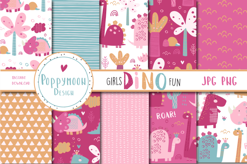 Girls Dino Fun Paper By Poppymoon Design TheHungryJPEG