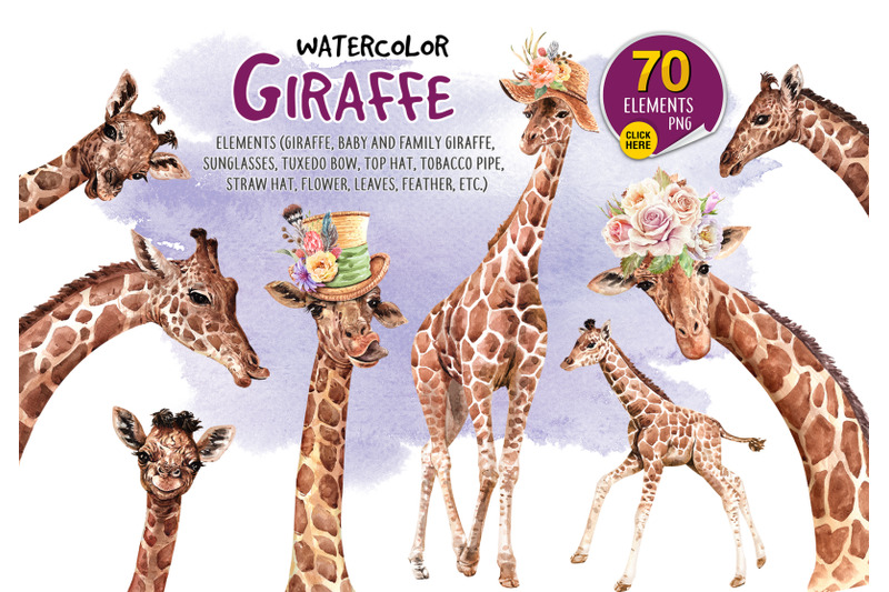 Giraffe Watercolor Paint Clip Art By SapG Art TheHungryJPEG