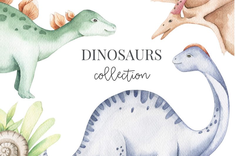 Dinosaurs Watercolor Set By Alesya Pytskaya Illustrations Thehungryjpeg