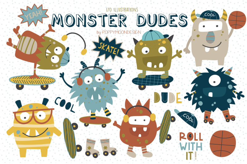 Monster Dudes Clipart Set By Poppymoon Design TheHungryJPEG