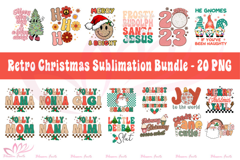 Retro Christmas Sublimation Bundle By Blossomfonts Thehungryjpeg