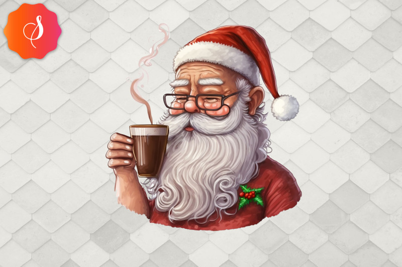 Santa Claus Drinking Coffee Christmas By Zemira Thehungryjpeg