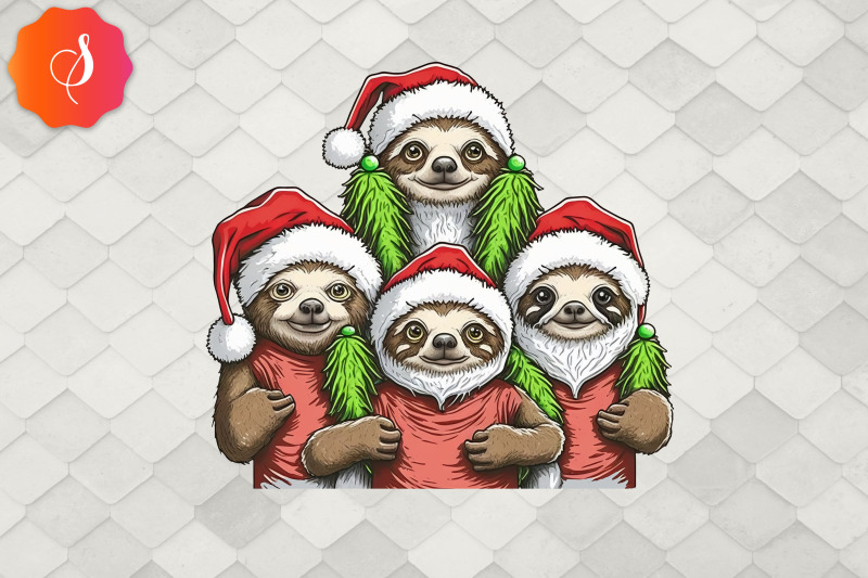 Merry Christmas Sloth Squad By Zemira Thehungryjpeg