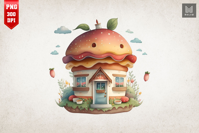 Watercolor Hamburger House By Mulew Art Thehungryjpeg