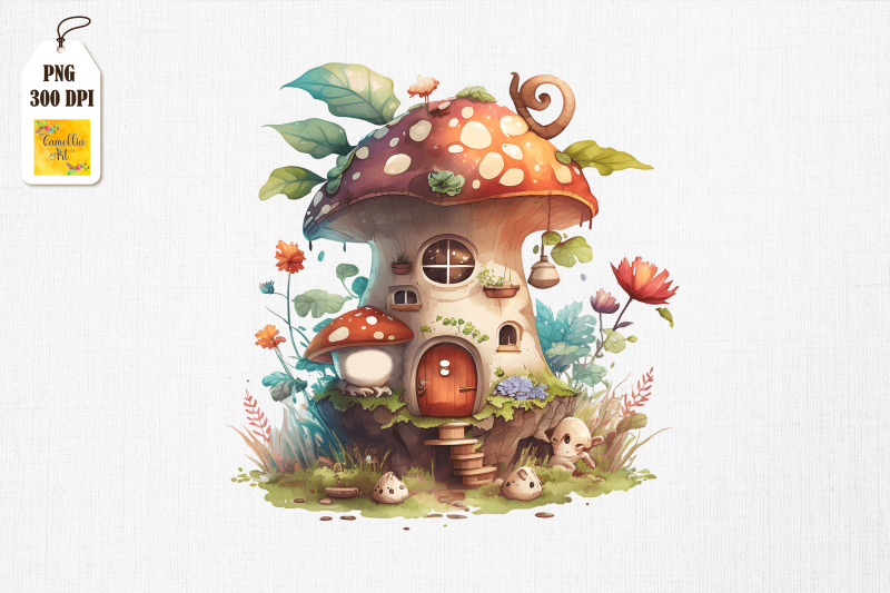 Cute Mushroom House Watercolor By Mulew Art Thehungryjpeg