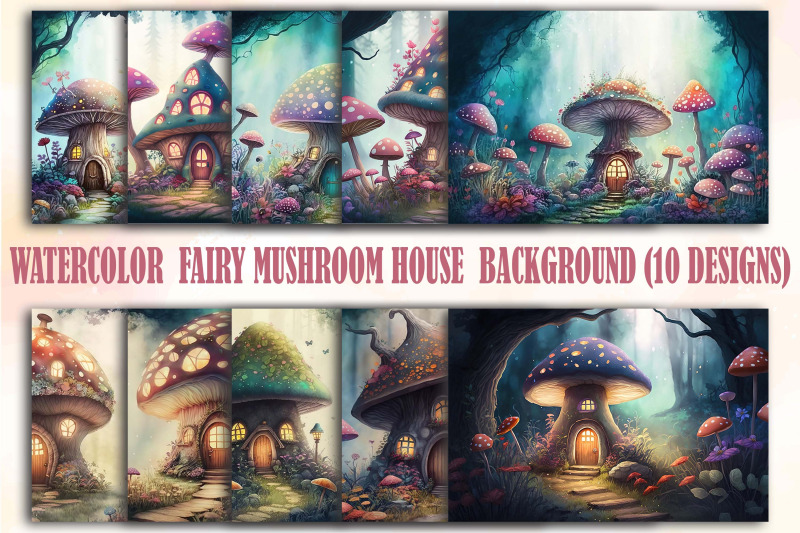 Watercolor Fairy Mushroom House Backgrounds By Mulew Art Thehungryjpeg