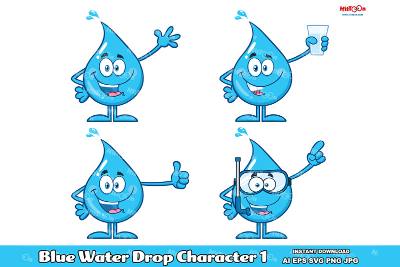 Blue Water Drop Cartoon Mascot Character By Hittoon Thehungryjpeg