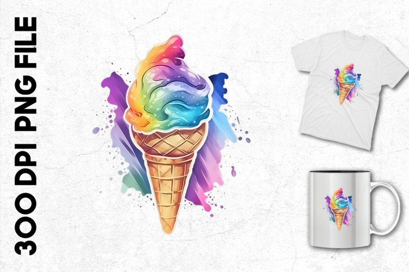 Rainbow Ice Cream Watercolor By Unlimab TheHungryJPEG