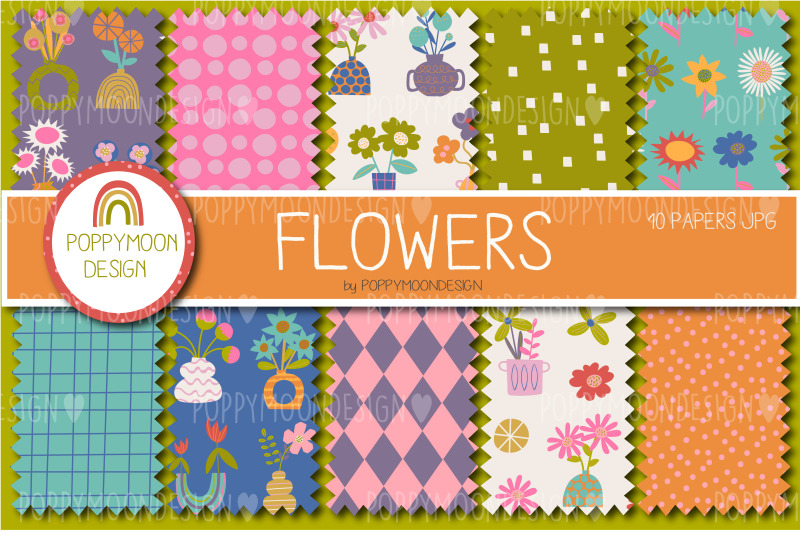 Flowers Paper Set By Poppymoon Design TheHungryJPEG