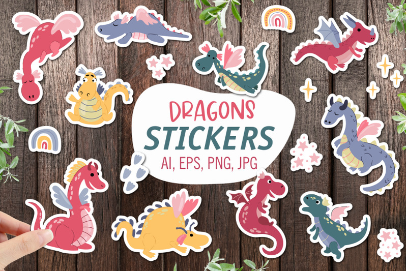 Cute Dragon Printable Stickers Cricut Design By HelgaKOV TheHungryJPEG