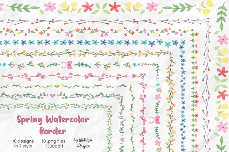 10 Spring Watercolor Border Decorative Element Watercolor Brush By