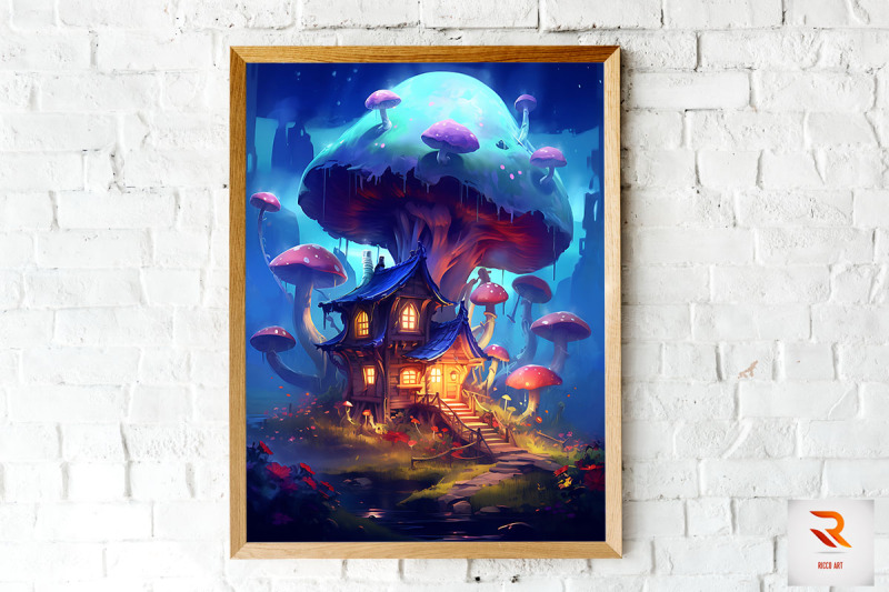 Whimsical Mushroom House Wall Art By Mulew Art TheHungryJPEG