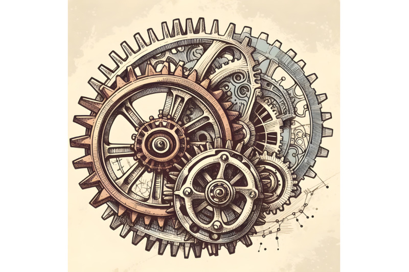 Hand Drawn Vintage Gears By Dianaxstoyanova TheHungryJPEG