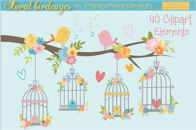 Floral Birdcages By Poppymoon Design Thehungryjpeg