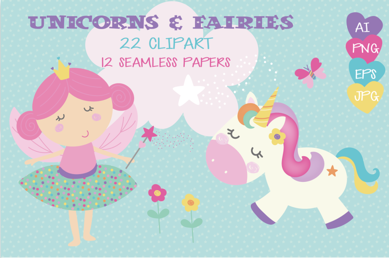 Unicorns Fairies By Poppymoon Design Thehungryjpeg