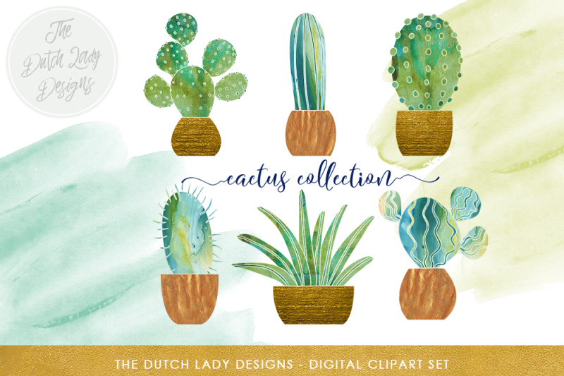 Watercolor Cactus Succulent Clipart Set By The Dutch Lady Designs