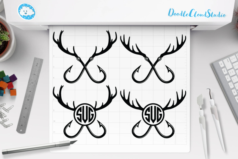 Fishing Hunting SVG Deer Horns And Hooks SVG By Doodle Cloud Studio