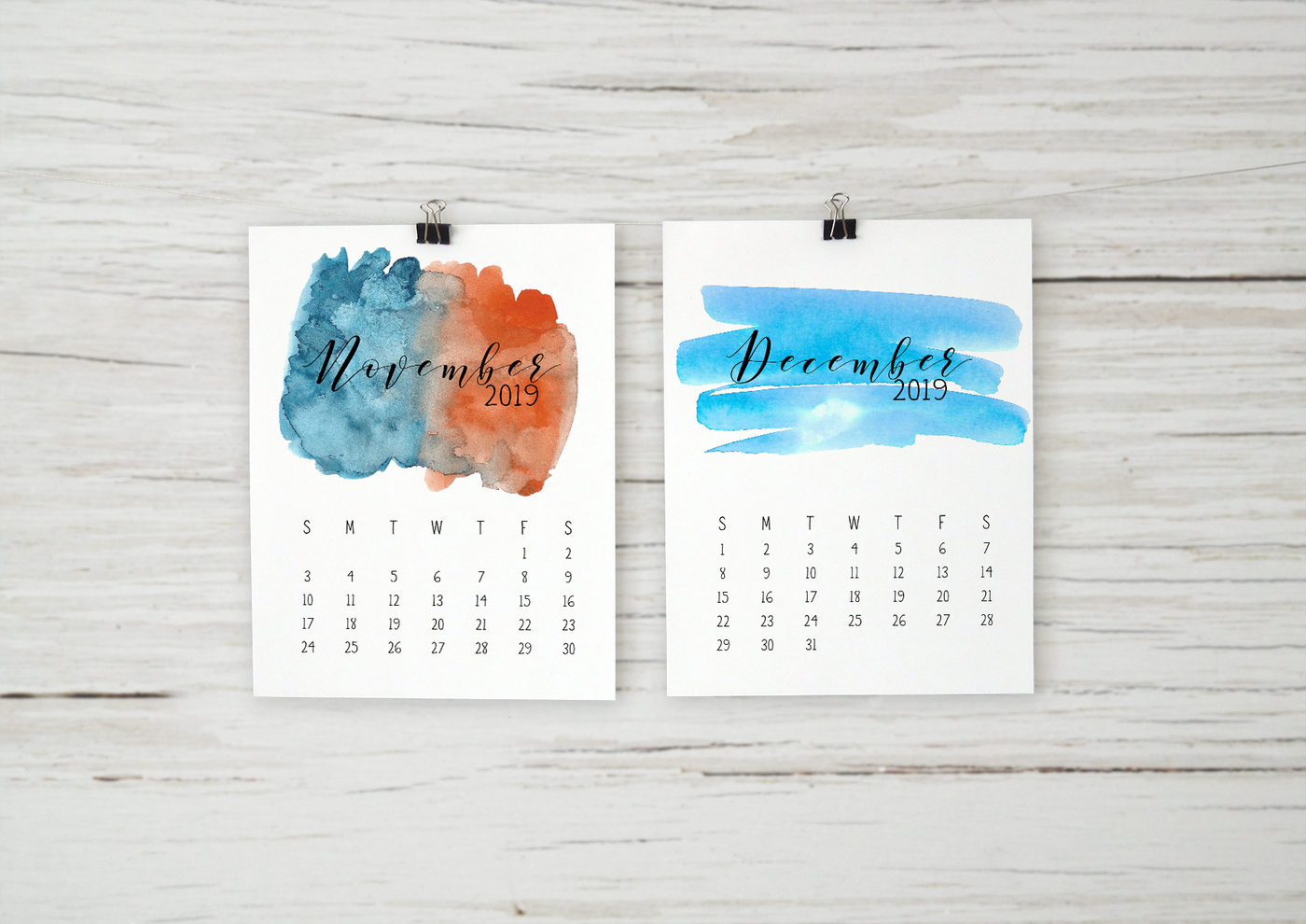 Watercolor Calendar By Seaside Digital Thehungryjpeg