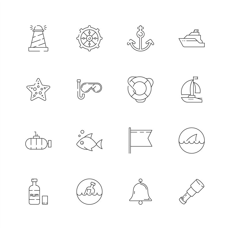 Nautical Collection Marine Ocean Sea Shipping Sailing Symbols Adventu