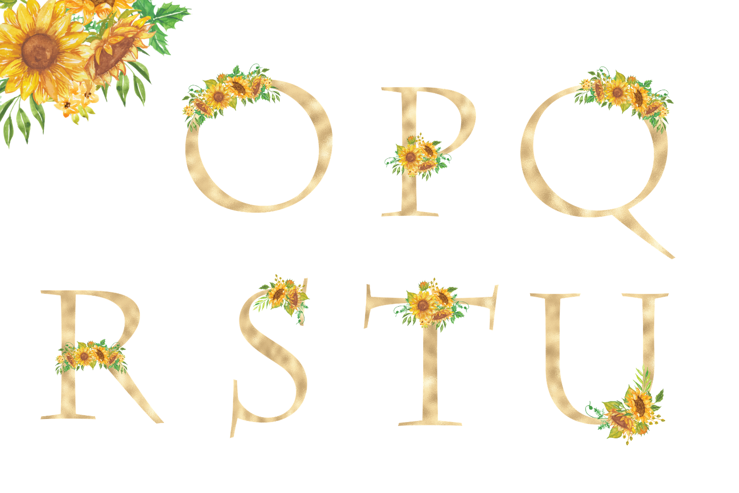 Sunflowers Floral Printable Alphabet Gold Foil Alphabet Floral