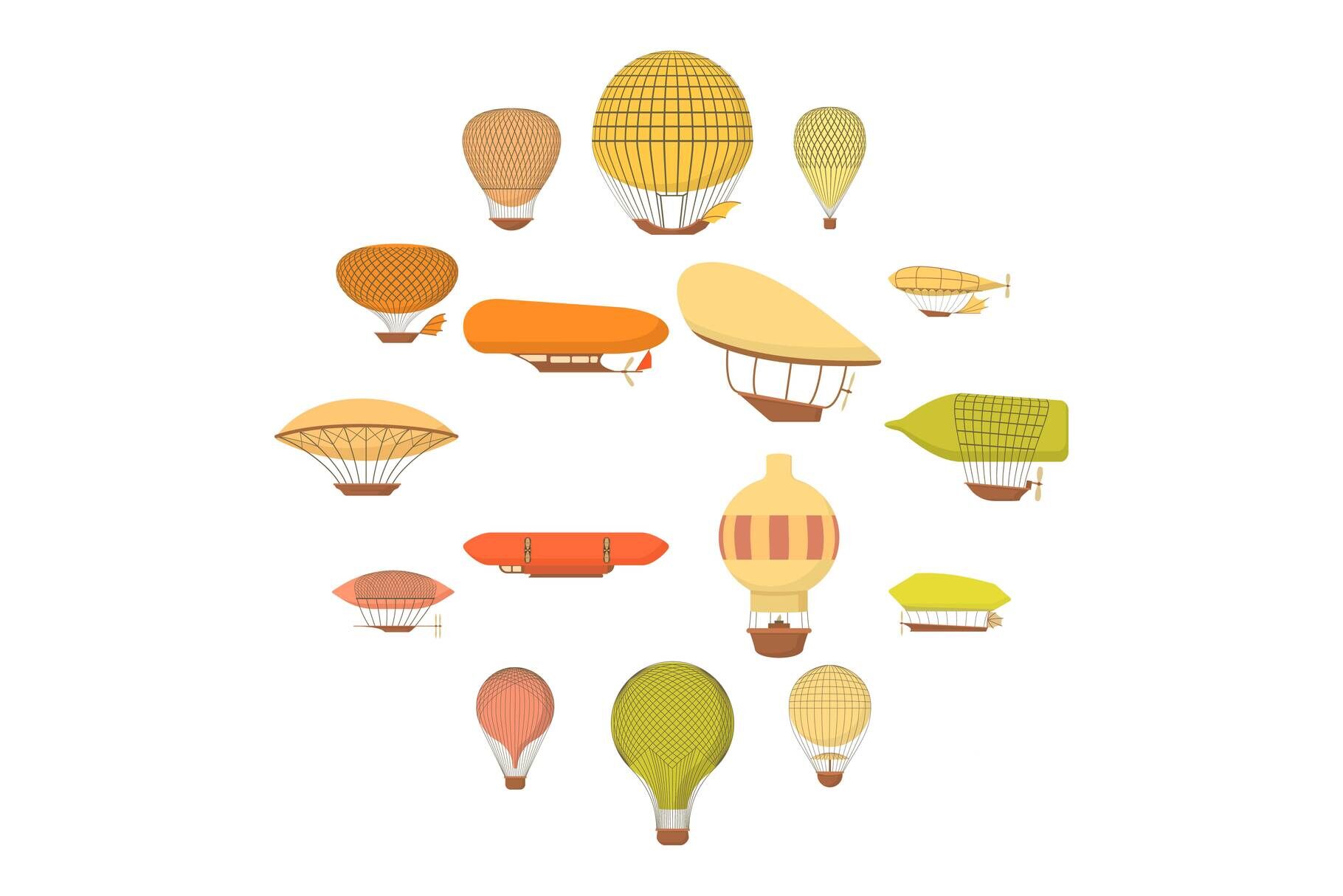 Airship Balloons Icons Set Cartoon Style By Ylivdesign TheHungryJPEG