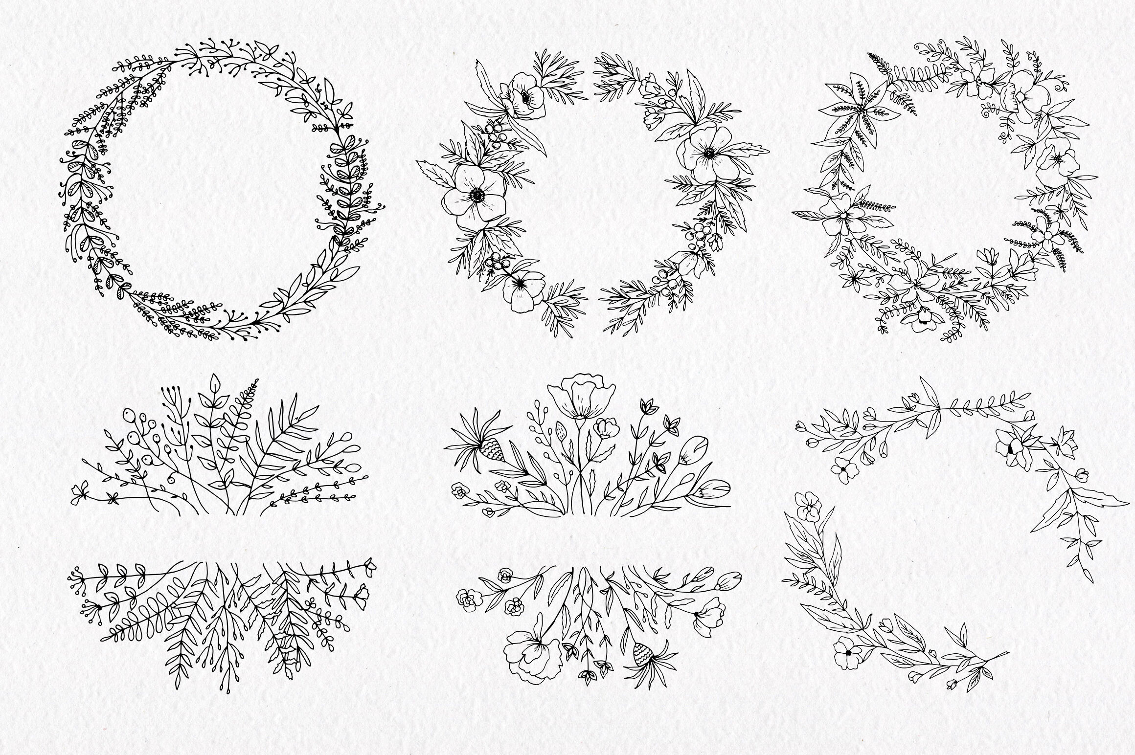 30 Hand Drawn Floral Wreath Simple Line Drawing By Istratova