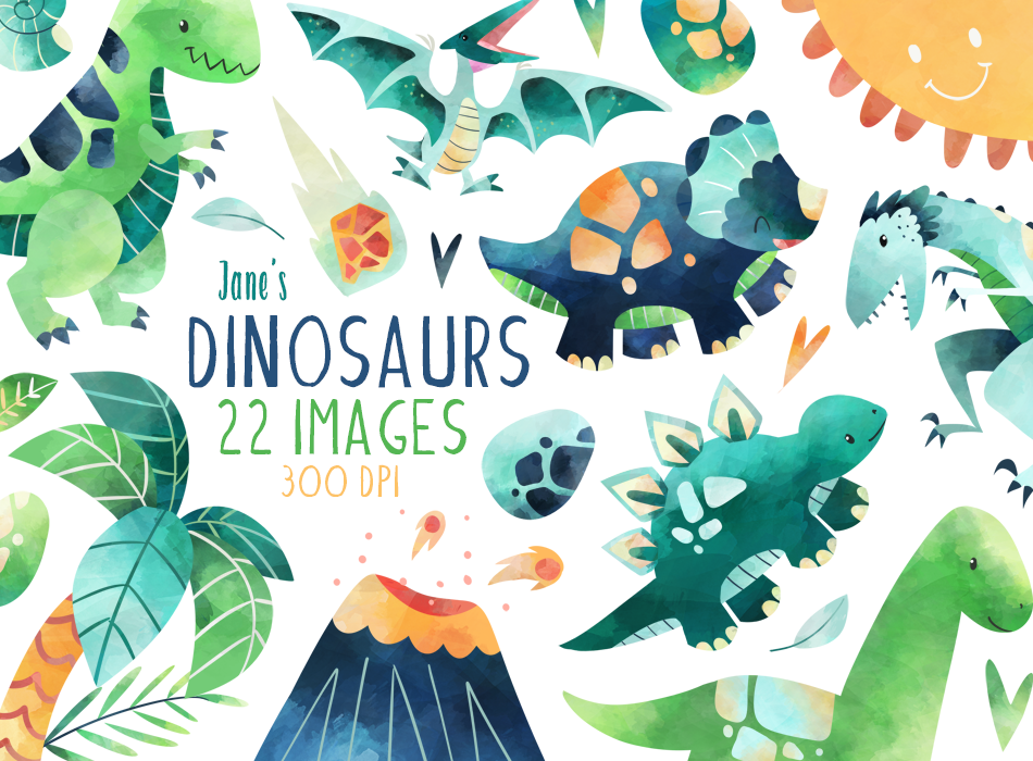 Watercolor Dinosaurs Set By Digitalartsi Thehungryjpeg