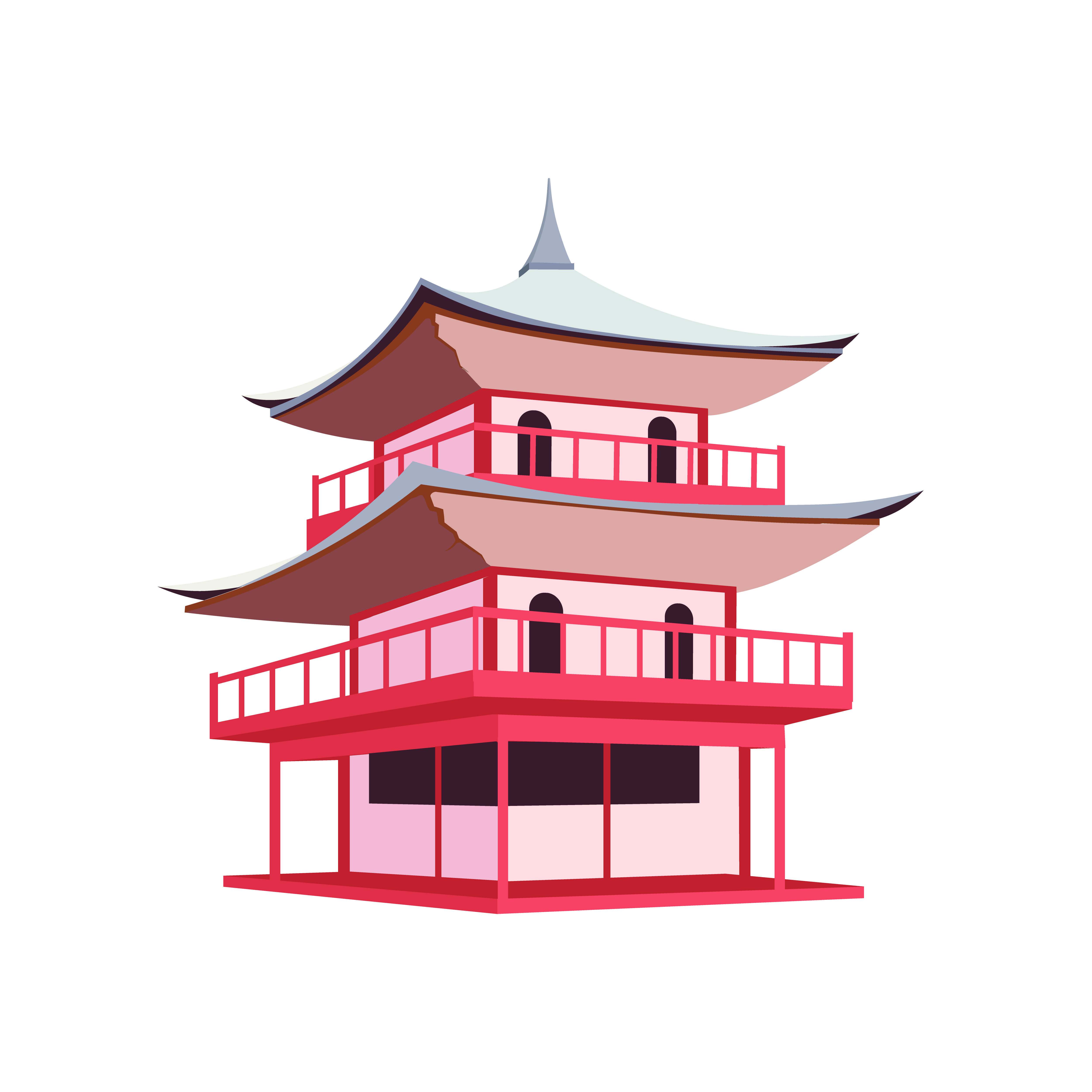 Japanese Pagoda Flat Color Vector Object By Ntl Studio Thehungryjpeg