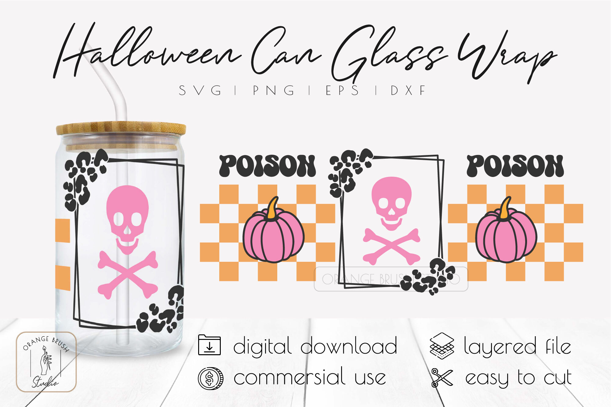 Halloween Poison Skull Potion Label Libbey Can Glass By Orange Brush