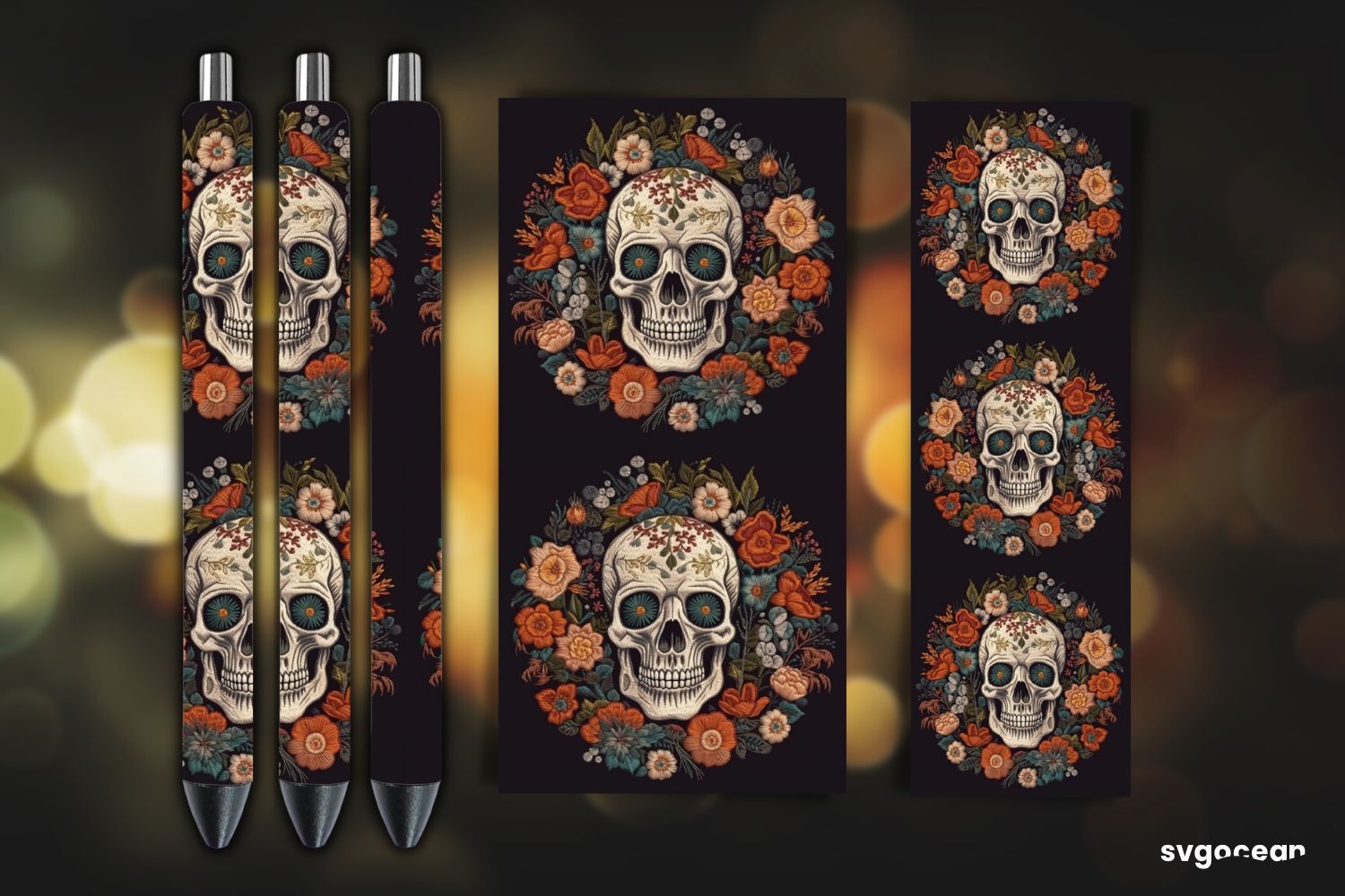 Embroidery Skull Pen Wraps Sublimation By SvgOcean TheHungryJPEG