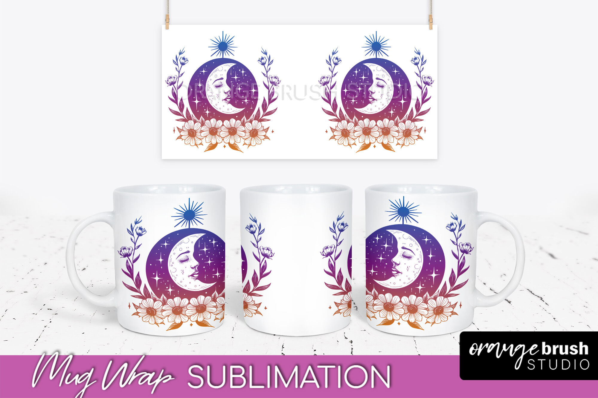 Celestial Mug Wrap Png Boho Mystical Coffee Mug Sublimation By Orange