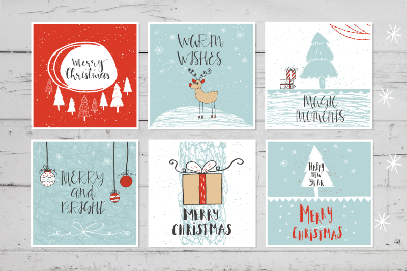 6 hand drawn Christmas cards with lettering By Pixmass | TheHungryJPEG