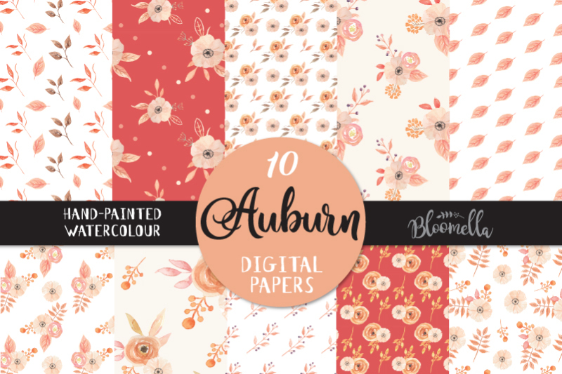 Watercolour Floral Digital Papers Autumn Fall Pretty Flower Seamless ...