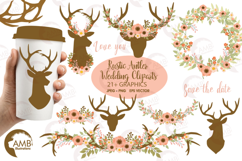 Rustic Antler Wedding Cliparts Graphics Illustrations AMB 1483 By   800 103897 5c5165dd1d4fb5a8552bdf223dd5eab2620bdded 