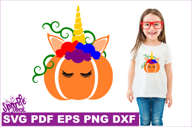 Unicorn Pumpking With Candy Svg Dxf Eps Png Pdf Files For Cricut And Silhouette By Sparkle Vinyl 