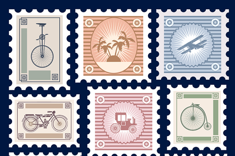 Retro Postage Stamps Vector By Alexzel Thehungryjpeg Com