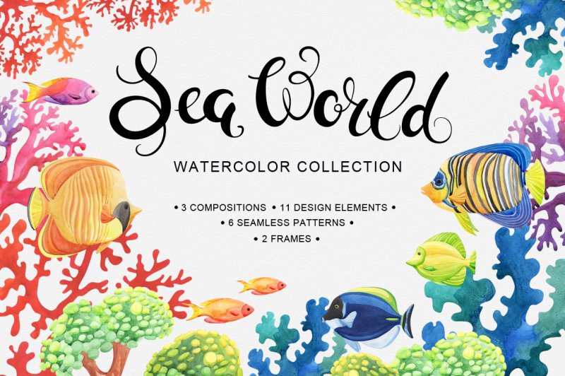 Sea World watercolor collection By Nata Art Graphic | TheHungryJPEG