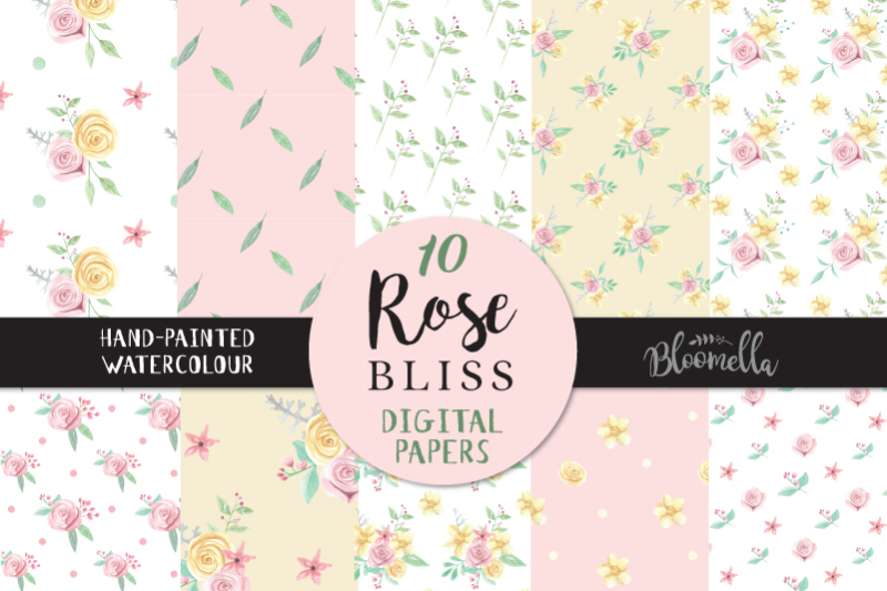 Pink Rose Bliss Watercolor Seamless Patterns Digital Papers Hand Painted Flowers By Bloomella Thehungryjpeg Com