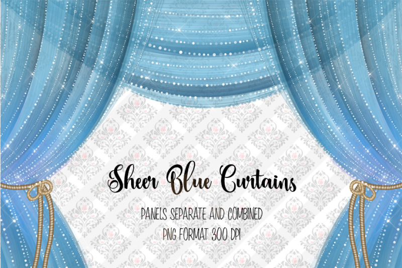 Sheer Blue Curtain Overlays By Digital Curio | TheHungryJPEG